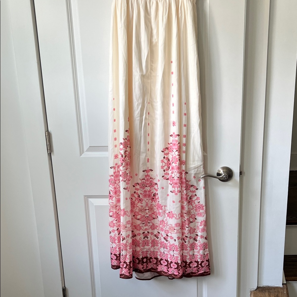 Commense Cream with Pink Floral Accents Elegant Dress - Picture 4 of 7